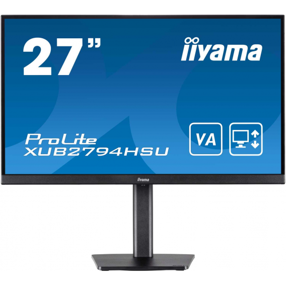 Монитор LCD 27" ETE VA-panel, 1920x1080, 15cm height adj. stand, 250cd/m, 4ms, Speakers, HDMI, DisplayPort, Speakers, USB-HUB 2x 3.0