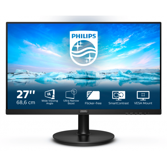 Монитор жидкокристаллический PHILIPS 271V8L/00 LCD 27'' 16:9 1920х1080 VA, nonGLARE, 250cd/m2, H178°/V178°, 4ms, VGA, HDMI, Tilt, 2Y, Black