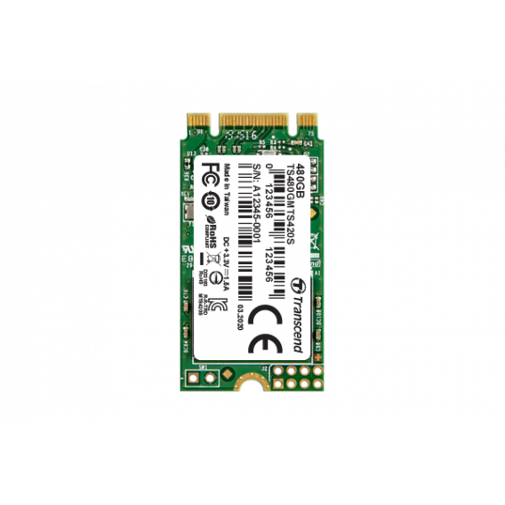 Твердотельный накопитель SSD Transcend 480GB M.2 2242 SATA3 B+M Key, 3D TLC Read/Write: 530/480 MB/s