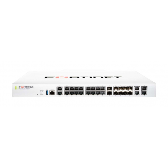 FortiGate-100F 22 x GE RJ45 ports (including 2 x WAN ports, 1 x DMZ port, 1 x Mgmt port, 2 x HA ports, 16 x switch ports with 4 SFP port shared media), 4 SFP ports, 2x 10G SFP+ FortiLinks, dual power supplies redundancy.