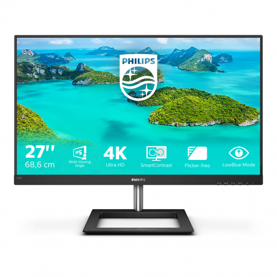 278E1A/01 Монитор LCD 27'' 16:9 4K 3840х2160 IPS, nonGLARE, 350cd/m2, H178°/V178°, 1000:1, 16.7M Color, 4ms, DP, HDMIx2, Tilt, Audio out, 2Y, Black