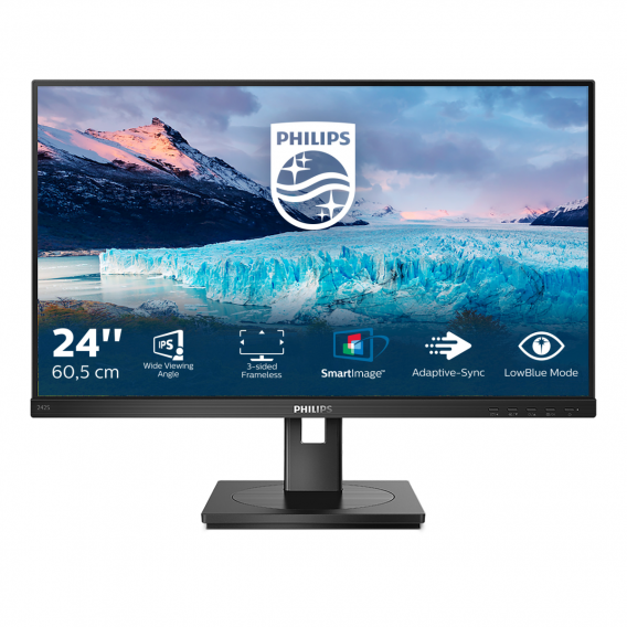 Монитор LCD 23.8'' [16:9] 1920х1080(FHD) IPS, nonGLARE, 75 Hz, 300 cd/m2, H178°/V178°, 1000:1, 50М:1, 16.7M, 4ms, VGA, DVI, HDMI, DP, Height adj, Pivot, Tilt, Swivel, Speakers, 3Y, Black